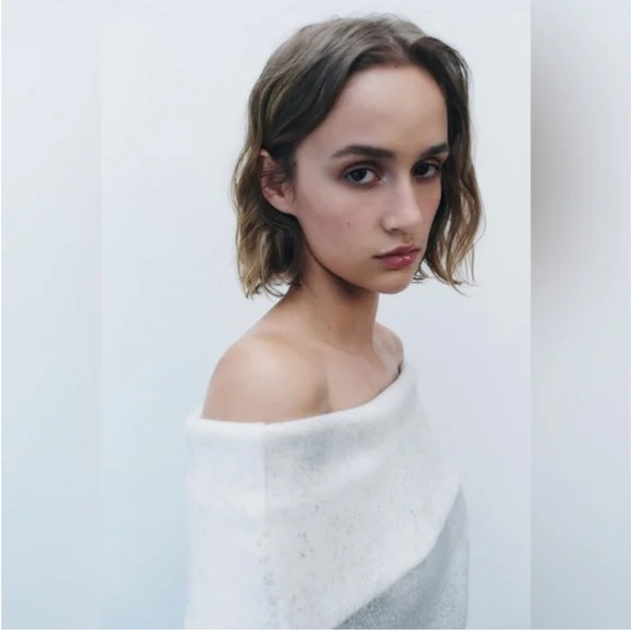 NWT ZARA EXPOSED SHOULDER METALLIC SWEATER/M - Picture 6 of 14